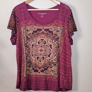 Lucky Brand 2x Boho Mandala Print Soft Cotton Modal Blend T-Shirt Top